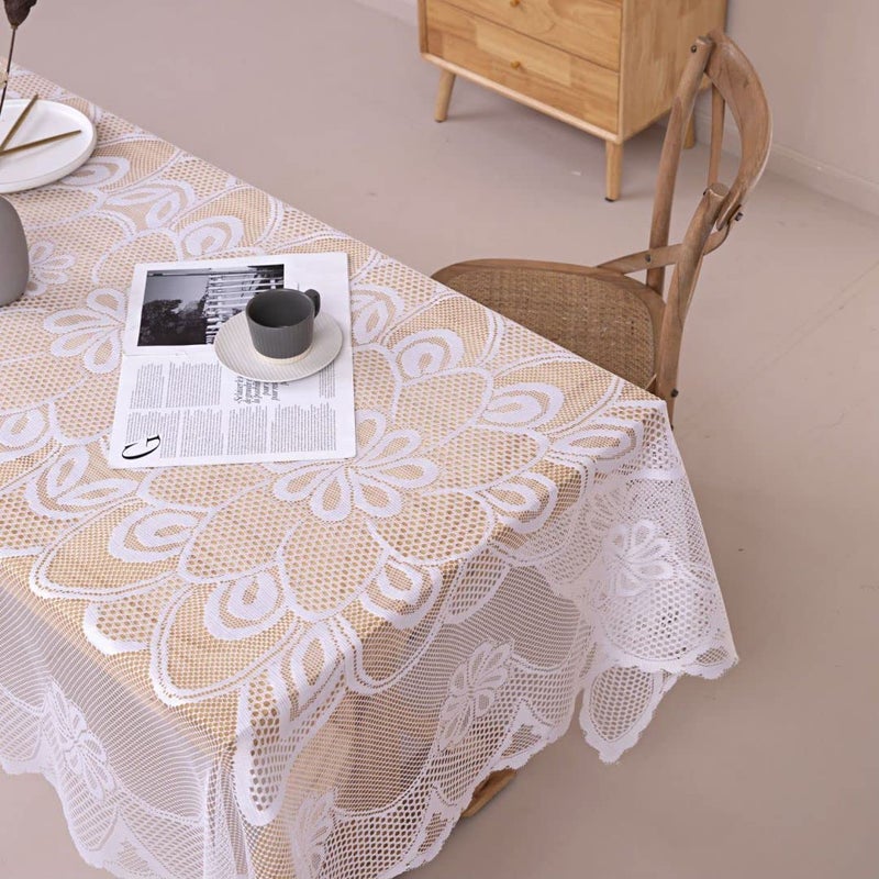 GEFEII White Lace Tablecloth Rectangular Crochet Linen Table Covers for Rectangle Table Oblong Vinyl Floral Lace Tablecloths 60"X104" for Kitchen Wedding Party Chrismas Decoration - Image 5